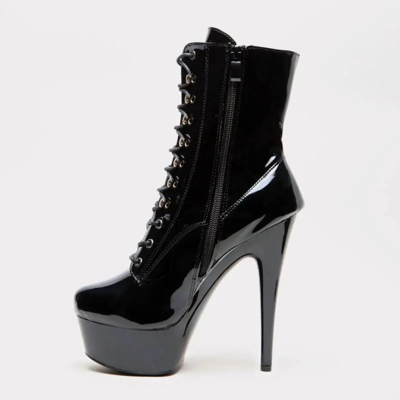 BOTTINES VINYLE NOIR PLATE FORME LACET – Image 5