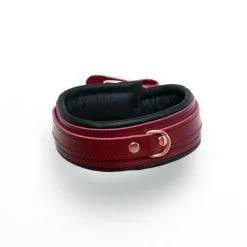 COLLIER CUIR BURGUNDY+GOLD ROSE 5CM