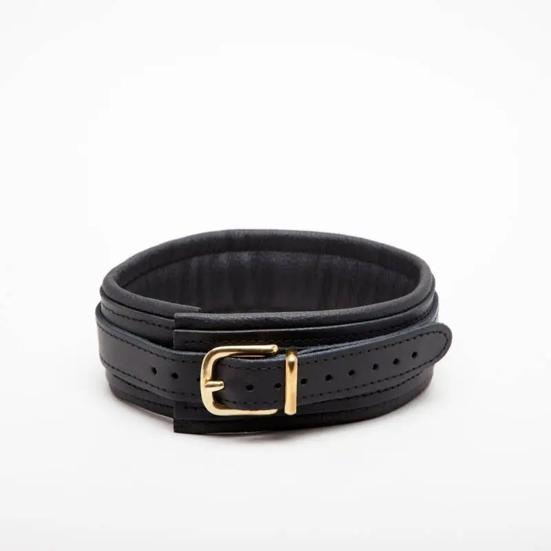 COLLIER CUIR NOIR ANNEAU DORE – Image 3