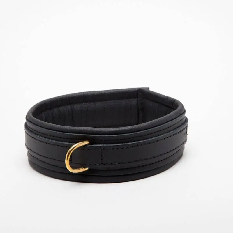 COLLIER CUIR NOIR ANNEAU DORE – Image 5