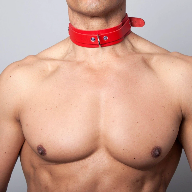COLLIER CUIR ROUGE FIN BASIC – Image 2