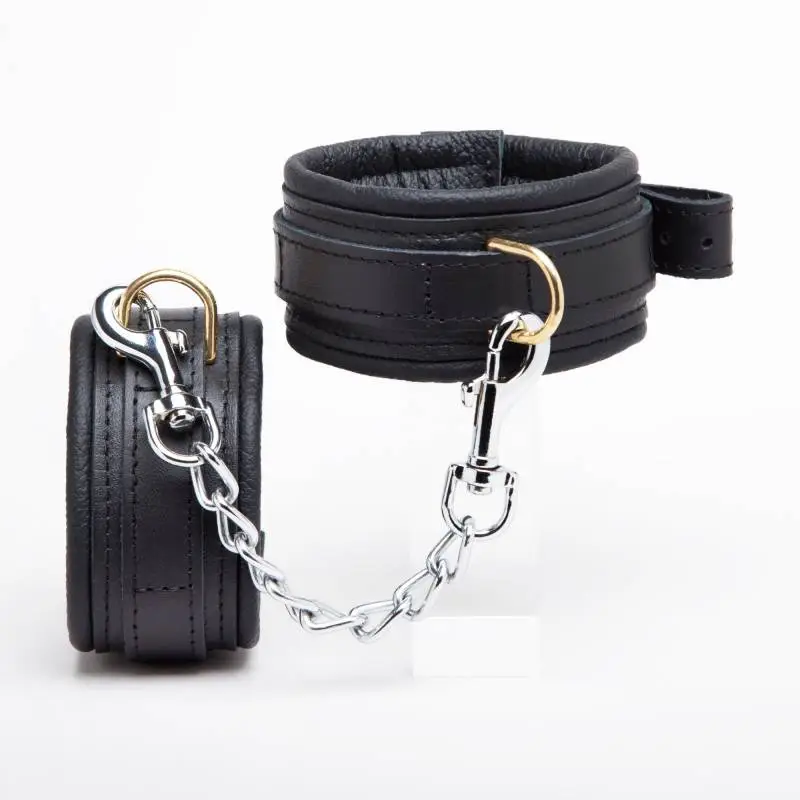 COLLECTION DEMONIA MENOTTES CHEVILLES CUIR NOIR ANNEAU DORE – Image 6