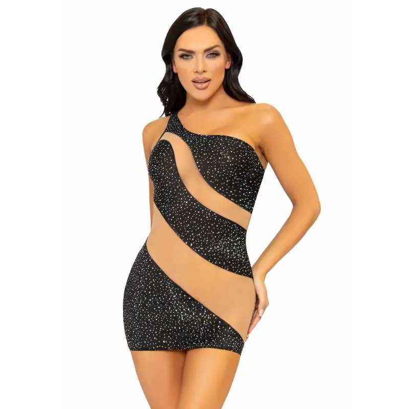 ROBE ASYMÉTRIQUE NUDE + NOIR PAILLETTES – Image 3