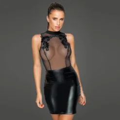 ROBE COURTE WETLOOK VOILE BRODERIES