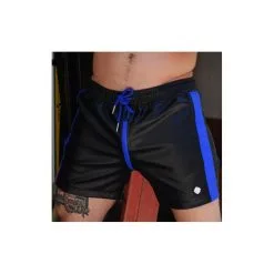 SHORT SIMILI NOIR BANDES BLEUES