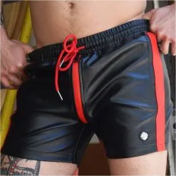 SHORT SIMILI NOIR BANDES ROUGES